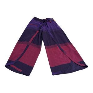 NEW Karma Nepal Craft Double Layer Palazzo Pants Lace Up Front One Size Purple